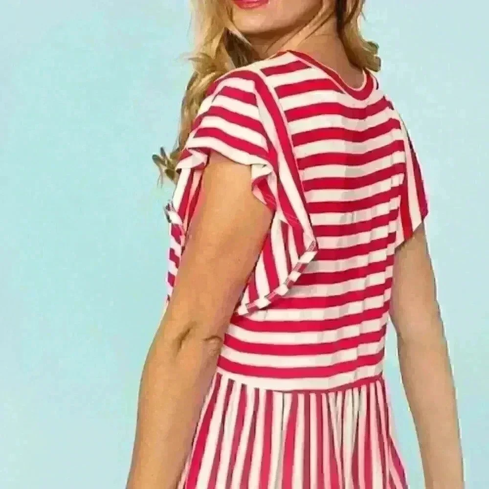 Red and White Stripe Peplum Babydoll Top - Picture 4 of 4
